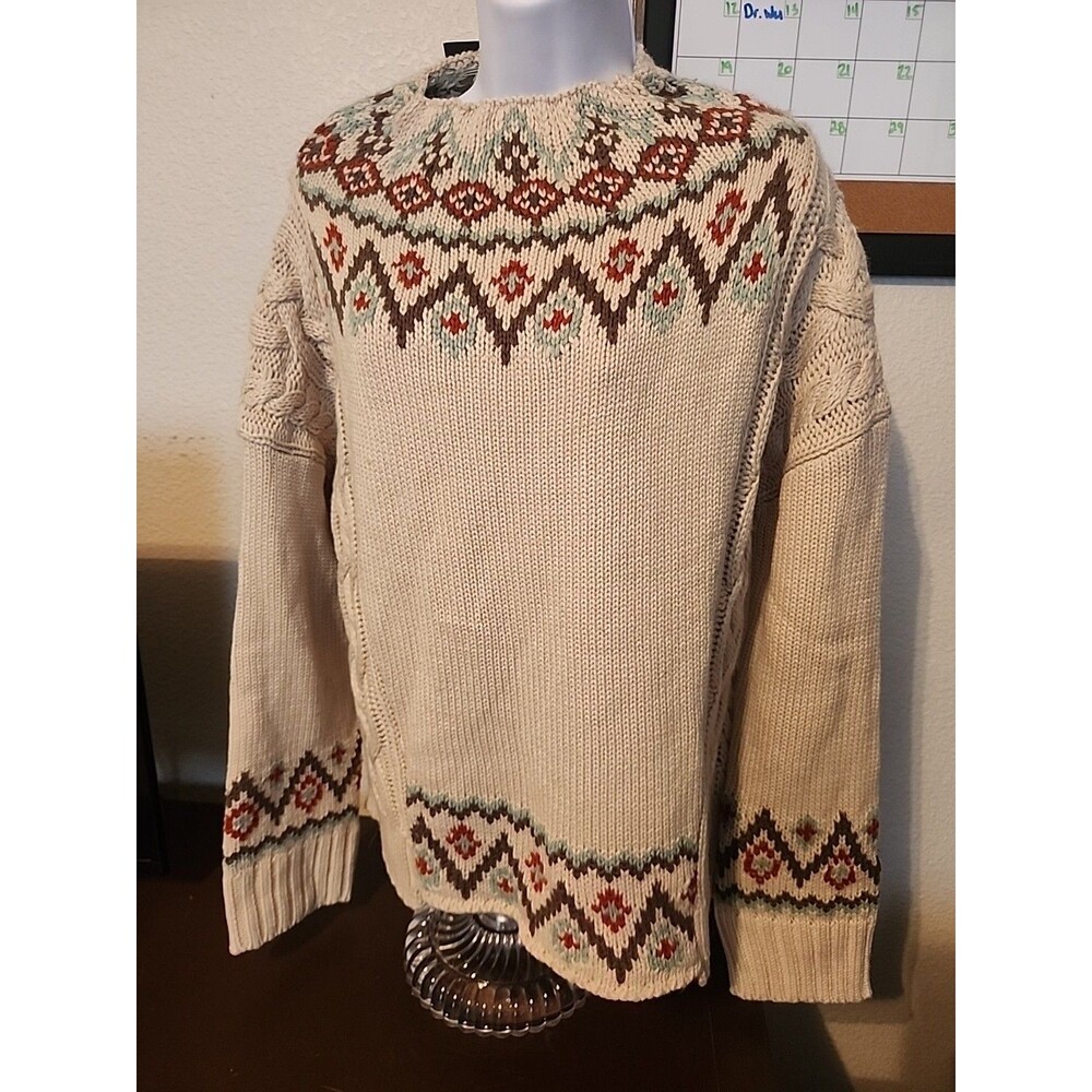 Fashion Nova Cuddle With Me Tan Sweater Aztec Print Western Boho Womens Size M